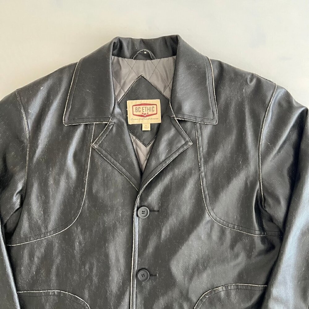 BC Ethic Faux Distressed Long Leather Jacket - Picture 6 of 9